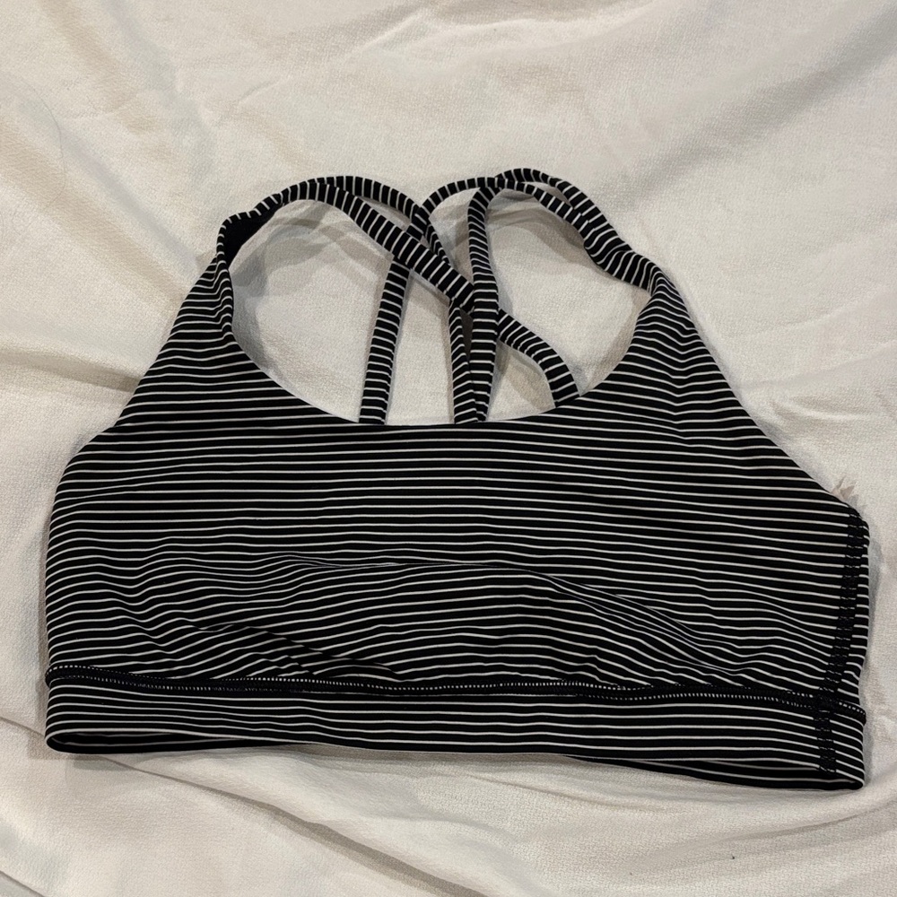 Lululemon Athletica Black and White Striped Sports Bra